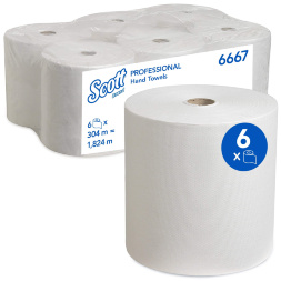 6667 Бумажные полотенца в рулонах Scott® белые 1 слой (6 рул х 304 м)