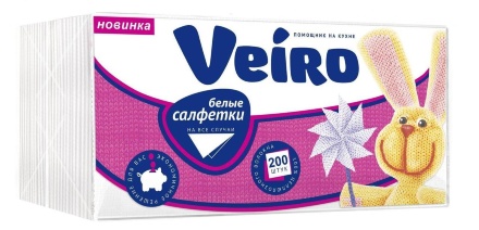 N301 Салфетки бумажные обеденные Veiro Comfort белые 1 слой (27 пач х 200 л)