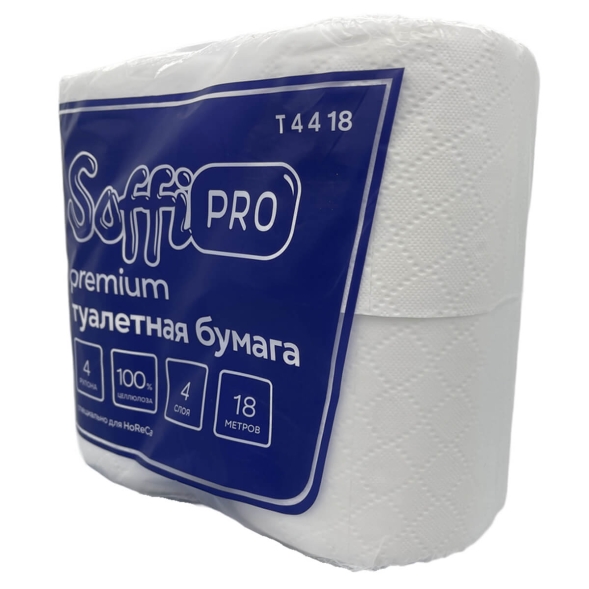Туалетная бумага в стандартных рулонах SoffiPro Premium 4 слоя (40 рул х 18 м)