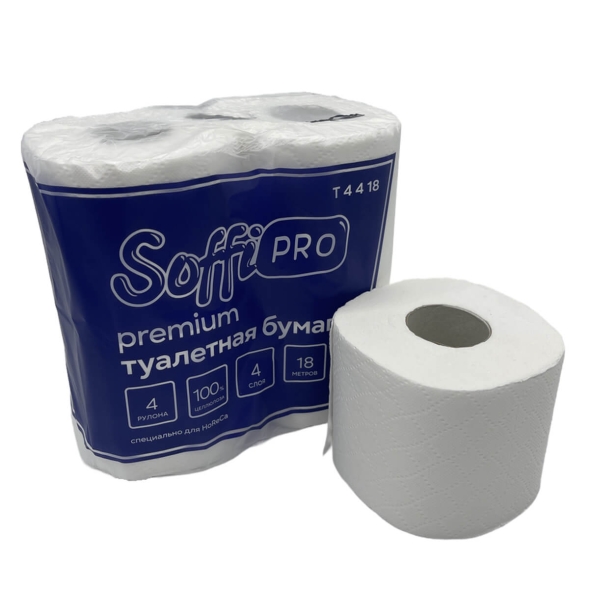 Туалетная бумага в стандартных рулонах SoffiPro Premium 4 слоя (40 рул х 18 м)