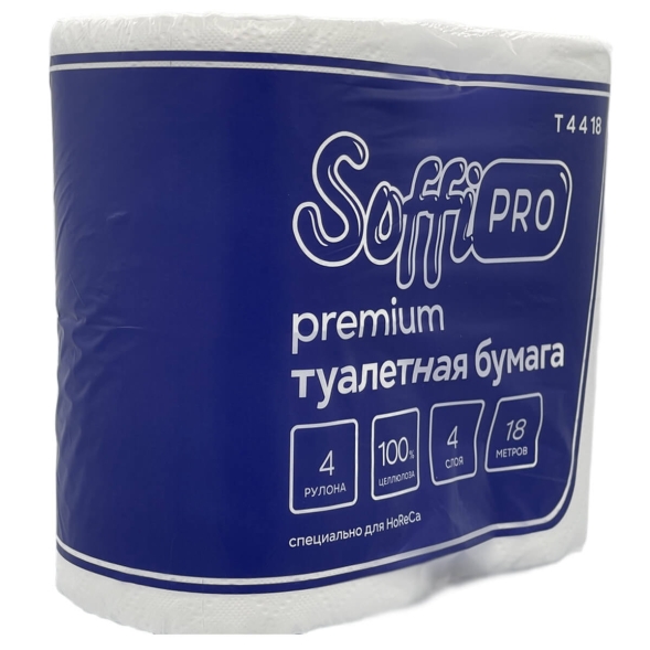 Туалетная бумага в стандартных рулонах SoffiPro Premium 4 слоя (40 рул х 18 м)