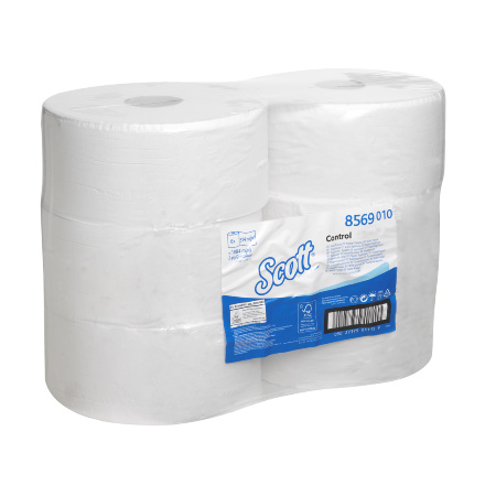 8569 Туалетная бумага в больших рулонах с центральной подачей Scott Control двухслойная (6 рул х 314 м)
