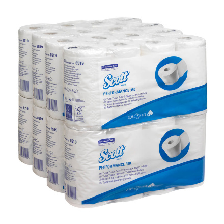 Туалетная бумага в стандартных рулонах 8519 Scott 350 двухслойная от Kimberly-Clark Professional (64 рул х 42 м)