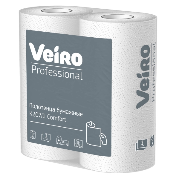Бумажные полотенца в малых рулонах K207 Veiro Comfort белые двухслойная линейки Professional (24 рул х 12 м)