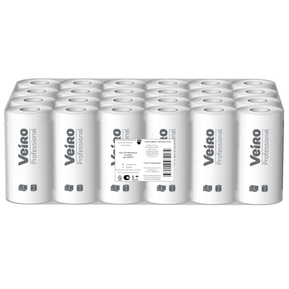 Бумажные полотенца в малых рулонах K207 Veiro Comfort белые двухслойная линейки Professional (24 рул х 12 м)