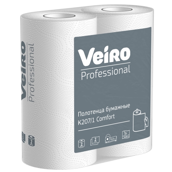 Бумажные полотенца в малых рулонах K207 Veiro Comfort белые двухслойная линейки Professional (24 рул х 12 м)
