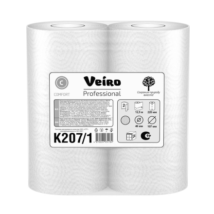 Бумажные полотенца в малых рулонах K207 Veiro Comfort белые двухслойная линейки Professional (24 рул х 12,5 м)