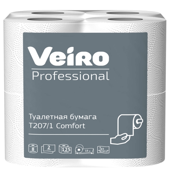Туалетная бумага в стандартных рулонах T207/1 Veiro Comfort двухслойная линейки Professional (48 рул х 15 м)