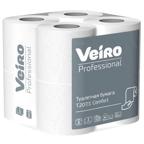 Туалетная бумага в стандартных рулонах T207/1 Veiro Comfort двухслойная линейки Professional (48 рул х 15 м)