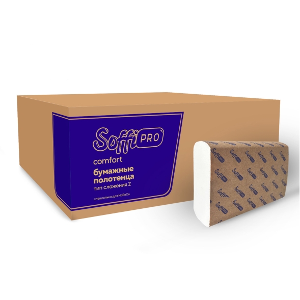 Бумажные полотенца в пачках SoffiPro Premium, Z-сложение, 2 слоя (20 пач х 200 л)