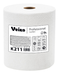 K211 Бумажные полотенца в рулонах Veiro Comfort белые 1 слой (6 рул х 150 м)