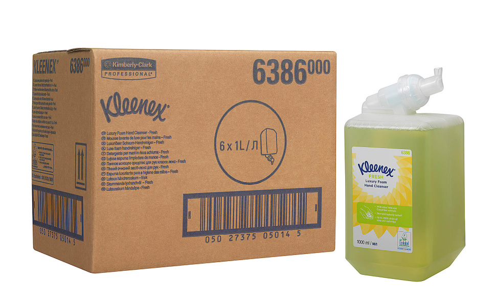 6386 Жидкое мыло пенное в кассетах Kleenex Fresh Luxury упаковка и кассета 6386 Жидкое мыло пенное в кассетах Kleenex Fresh Luxury (6 кассет по 1 л)