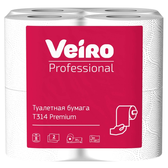 Туалетная бумага в стандартных рулонах T314 Veiro Premium двухслойная линейки Professional (48 рул х 20 м)