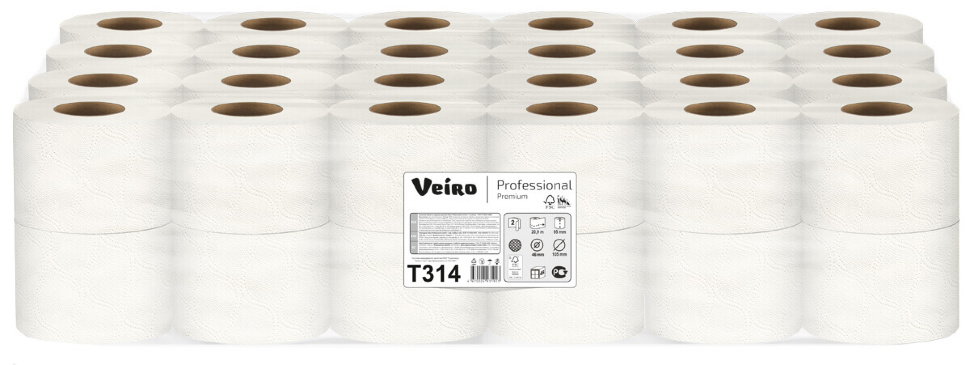 T314 Туалетная бумага в стандартных рулонах Veiro Professional Premium двухслойная (48 рулонов по 20 метров) T314 Туалетная бумага в стандартных рулонах Veiro Professional Premium двухслойная (48 рулонов по 20 метров)