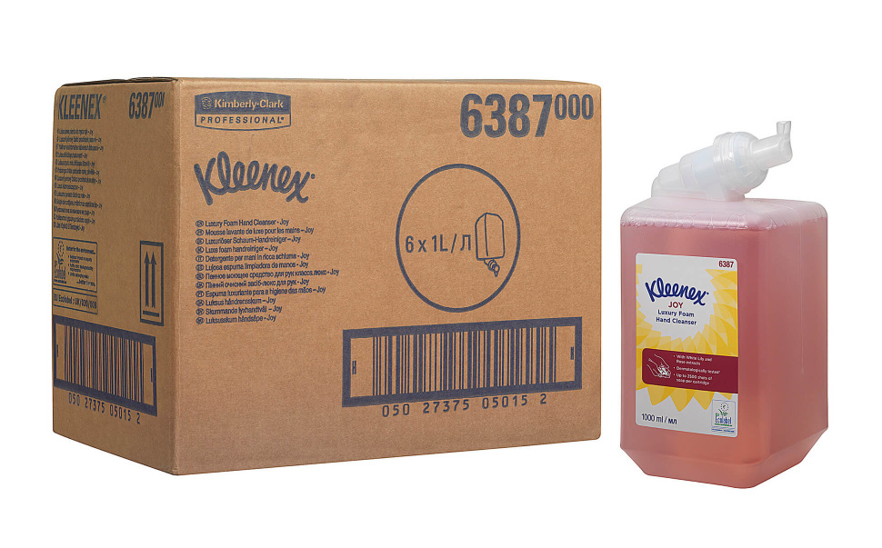 6387 Жидкое мыло пенное в кассетах Kleenex Joy Luxury упаковка с кассетой 6387 Жидкое мыло пенное в кассетах Kleenex Joy Luxury (6 кассет по 1 л)