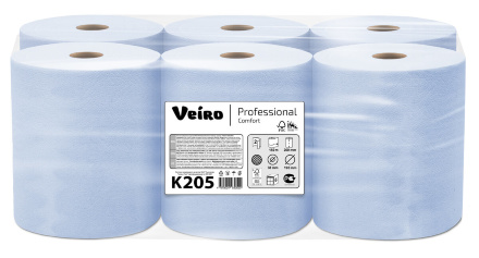 K205 Бумажные полотенца в рулонах Veiro Professional Comfort голубые двухслойные (6 рул х 150 м)