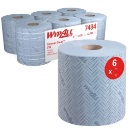 7494 Протирочный материал в рулонах с центральной подачей WypAll® L10 однослойный голубой (6 рул х 239 м)
