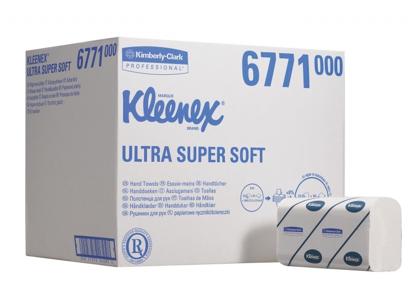 6771 Бумажные полотенца в пачках Kleenex Ultra Super Soft упаковка коробка с пачкой 6771 Бумажные полотенца в пачках Kleenex Ultra Super Soft белые трёхслойные (30 пачек по 96 листов)