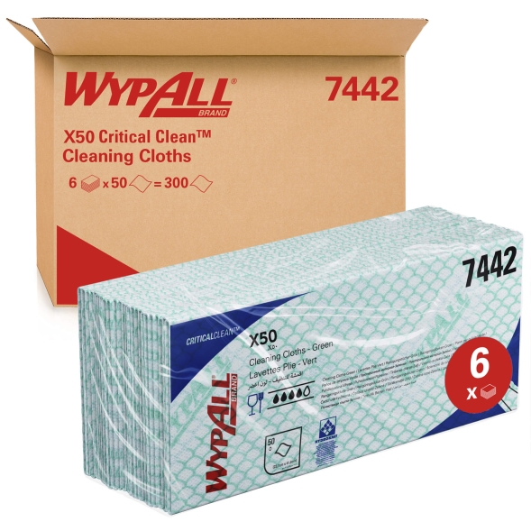 7442 Протирочный материал в пачках WypAll® X50 зелёный (6 пач х 50 л)