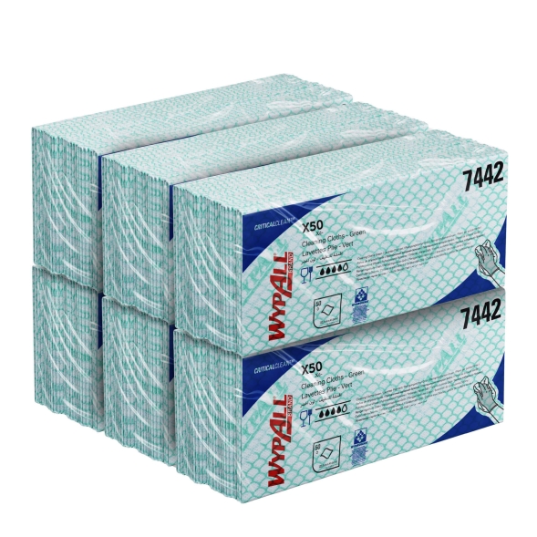 7442 Протирочный материал в пачках WypAll® X50 зелёный (6 пач х 50 л)