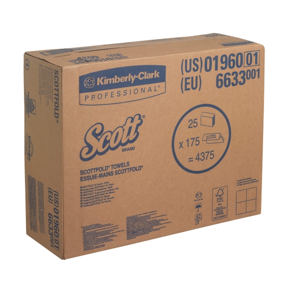 Бумажные полотенца в пачках 6633 Scott Scottfold M белые однослойные от Kimberly-Clark Professional (25 пач х 175 л)
