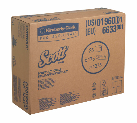 Бумажные полотенца в пачках 6633 Scott Scottfold M белые однослойные от Kimberly-Clark Professional (25 пач х 175 л)