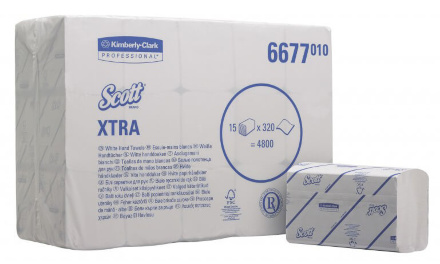 6677 Бумажные полотенца в пачках Scott Xtra белые однослойные 15 пачек по 320 листов