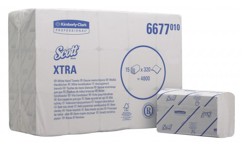 6677 Бумажные полотенца в пачках Scott Xtra упаковка коробка с пачкой 6677 Бумажные полотенца в пачках Scott Xtra белые однослойные 15 пачек по 320 листов