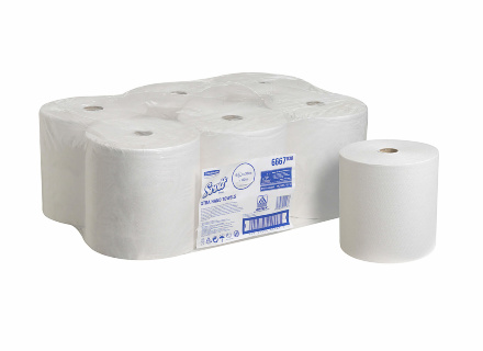 Бумажные полотенца в рулонах 6667 Scott белые однослойные от Kimberly-Clark Professional (6 рул х 304 м)