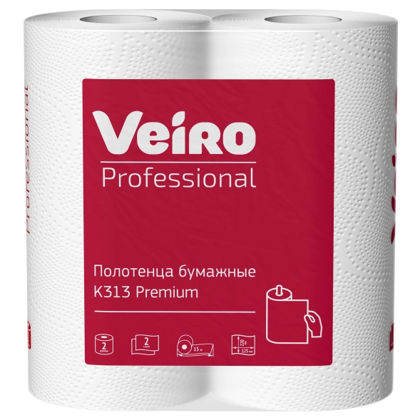Бумажные полотенца в рулонах K313 Veiro Premium белые двухслойные линейки Professional (20 рул х 18 м)