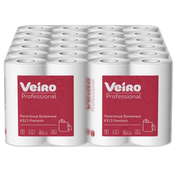 Бумажные полотенца в рулонах K313 Veiro Premium белые двухслойные линейки Professional (20 рул х 18 м)