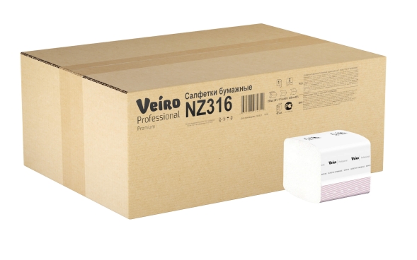 NZ316 Салфетки бумажные обеденные Veiro Premium белые 1 слой (42 пач х 250 л)