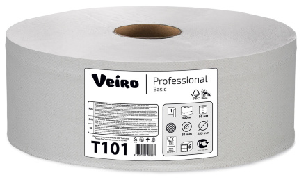 Туалетная бумага в больших рулонах T101 Veiro Basic однослойная линейки Professional (6 рул х 450 м)