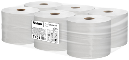 Туалетная бумага в больших рулонах T101 Veiro Basic однослойная линейки Professional (6 рул х 450 м)