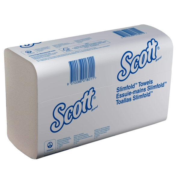 5856 Бумажные полотенца в пачках Scott SlimFold белые однослойные (12 пач х 147 л)
