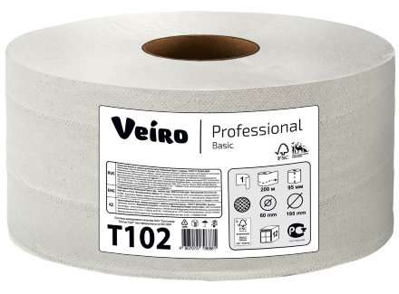 T102 Туалетная бумага в средних рулонах Veiro Professional Basic однослойная (12 рул х 200 м)