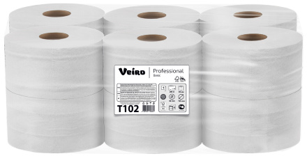 Туалетная бумага в средних рулонах T102 Veiro Basic однослойная линейки Professional (12 рул х 200 м)