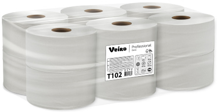 Туалетная бумага в средних рулонах T102 Veiro Basic однослойная линейки Professional (12 рул х 200 м)