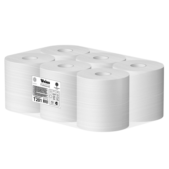 Туалетная бумага в средних рулонах T201 Veiro Comfort однослойная линейки Professional (12 рул х 200 м)