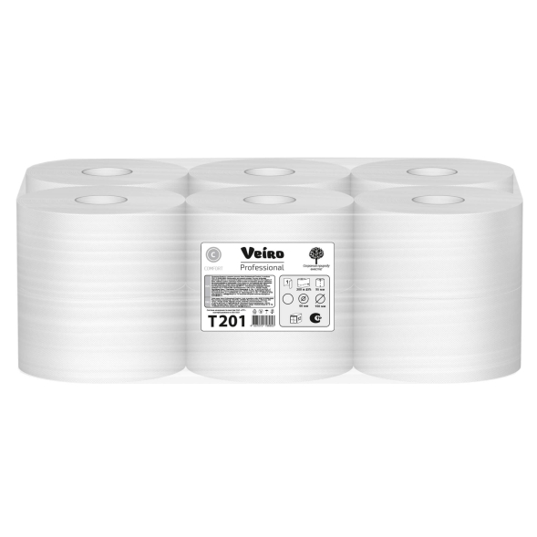 Туалетная бумага в средних рулонах T201 Veiro Comfort однослойная линейки Professional (12 рул х 200 м)