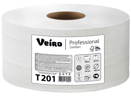 T201 Туалетная бумага в средних рулонах Veiro Professional Comfort однослойная (12 рул х 200 м)