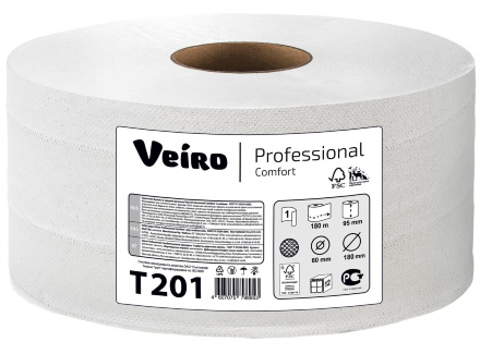 Туалетная бумага в средних рулонах T201 Veiro Comfort однослойная линейки Professional (12 рул х 200 м)