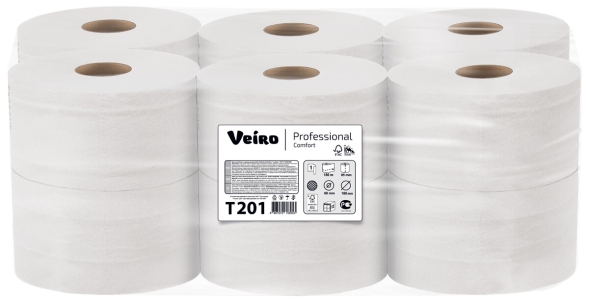 Туалетная бумага в средних рулонах T201 Veiro Comfort однослойная линейки Professional (12 рул х 200 м)