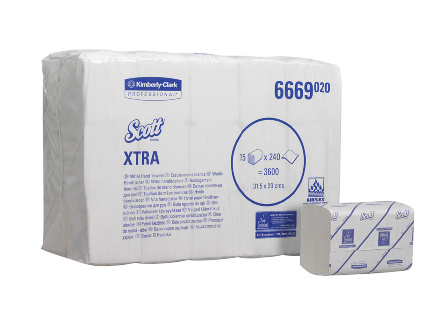 6669 Бумажные полотенца в пачках Scott Extra белые однослойные 15 пачек по 240 листов