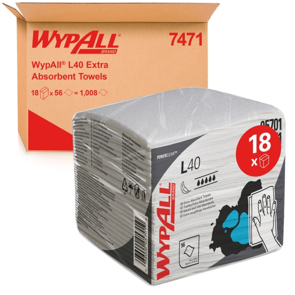 7471 Протирочный материал в пачках WypAll® L40 однослойный белый (18 пач х 56 л)