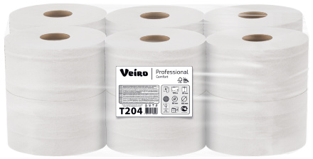 T204 Туалетная бумага в средних рулонах Veiro Professional Comfort двухслойная (12 рул х 170 м)