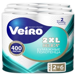 K301 Бумажные полотенца в рулонах Veiro Home белые 2 слоя (6 рул х 32 м)