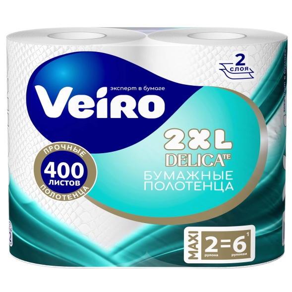 Бумажные полотенца в рулонах K301 Veiro Home белые двухслойные (6 рул х 32 м)