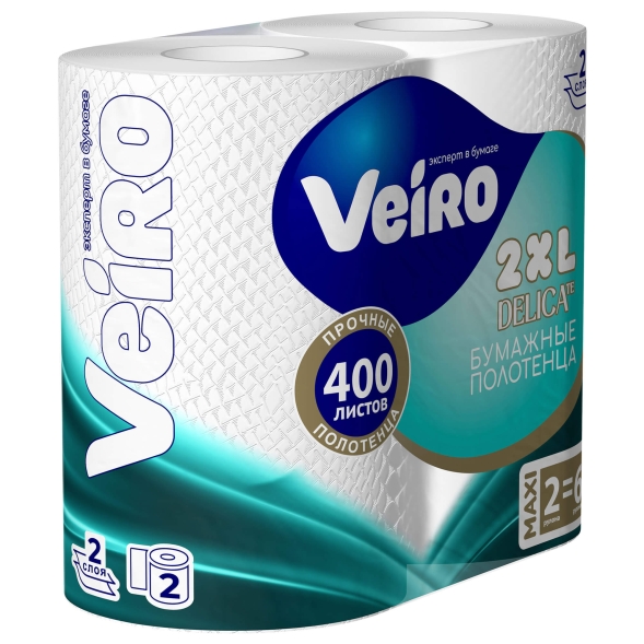 Бумажные полотенца в рулонах K301 Veiro Home белые двухслойные (6 рул х 32 м)
