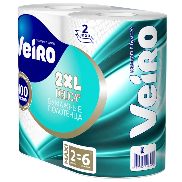 Бумажные полотенца в рулонах K301 Veiro Home белые двухслойные (6 рул х 32 м)